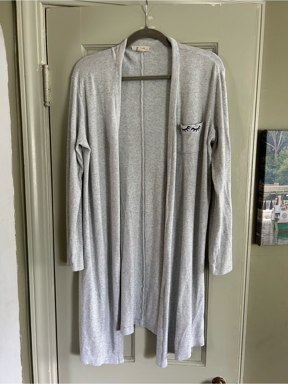 Madewell Gray Longline Open Cardigan Eyelash Pocket XS/S